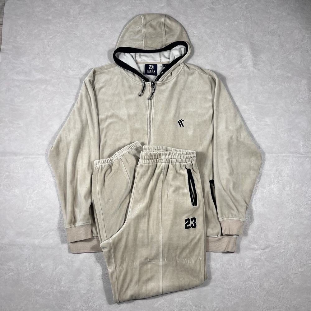 Vintage Karl Kani Velour Tracksuit Size XL Beige Cream Baggy Sweatsuit 90's Set